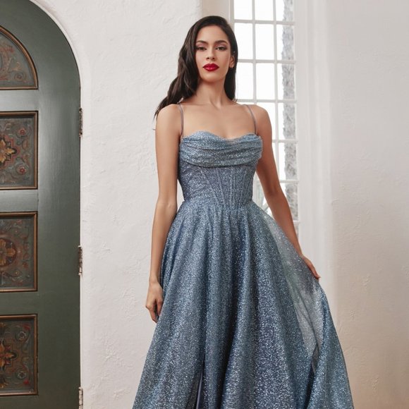 NEW LONG A-LINE DRESS WITH OFF THE SHOULDER NECKLINE AND SPAGHETTI STRAPS CD252
